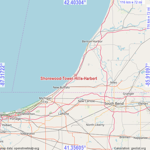 Shorewood-Tower Hills-Harbert on map