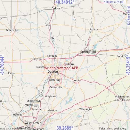 Wright-Patterson AFB on map