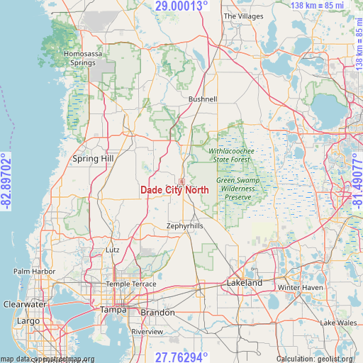 Dade City North on map