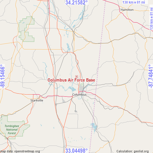 Columbus Air Force Base on map