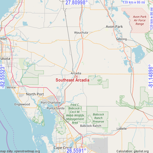 Southeast Arcadia on map