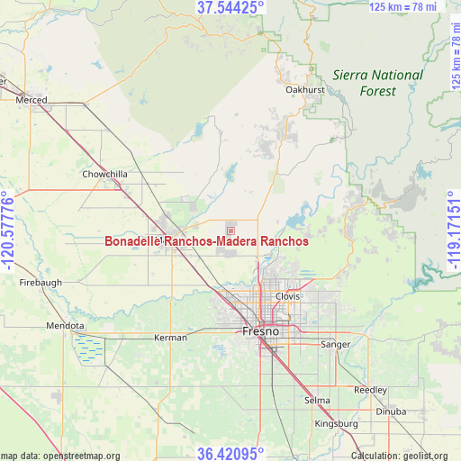 Bonadelle Ranchos-Madera Ranchos on map