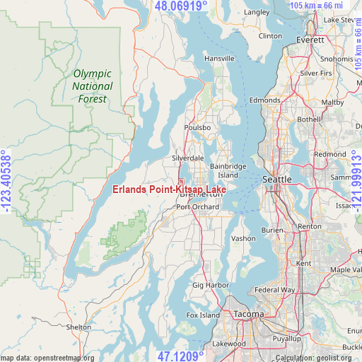 Erlands Point-Kitsap Lake on map