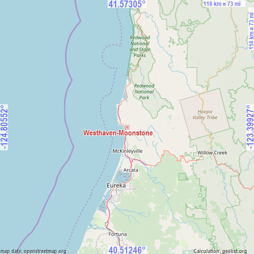 Westhaven-Moonstone on map