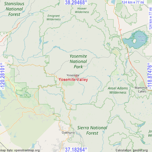 Yosemite Valley on map