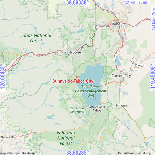 Sunnyside-Tahoe City on map
