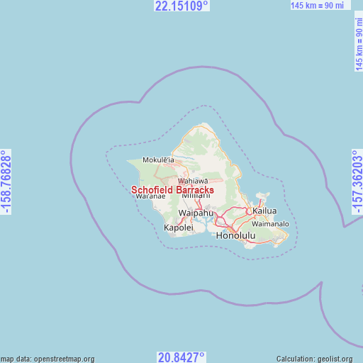 Schofield Barracks on map