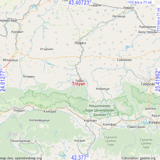 Troyan on map