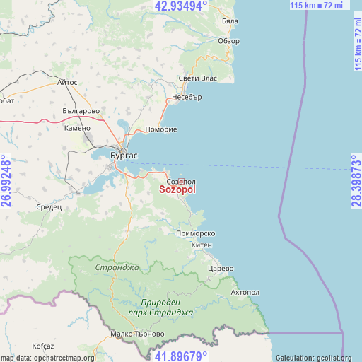 Sozopol on map