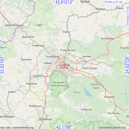 Sofia on map