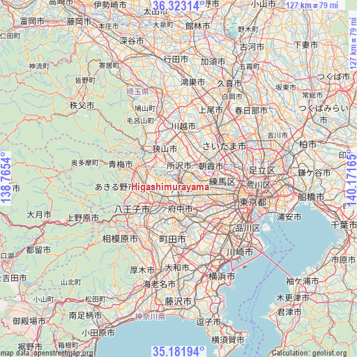 Higashimurayama on map