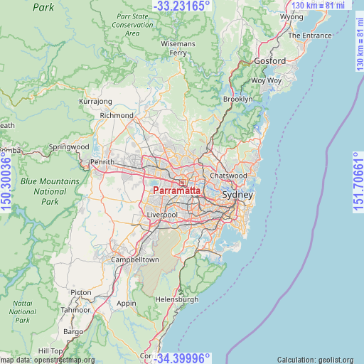Parramatta on map