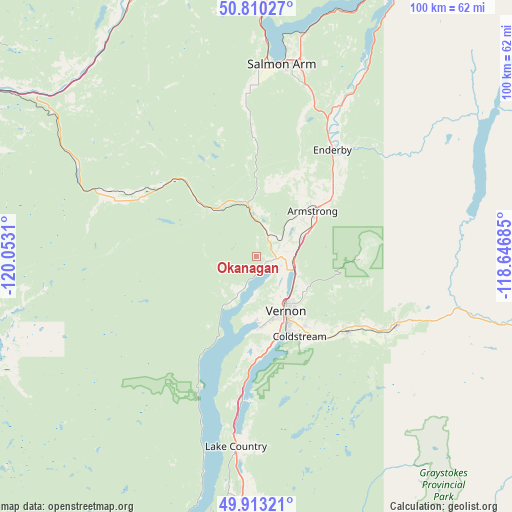Okanagan on map