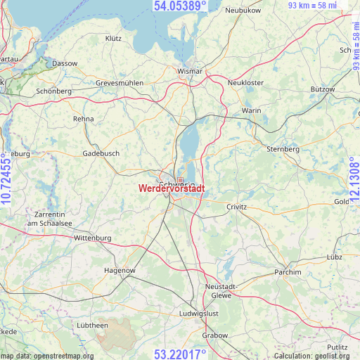 Werdervorstadt on map