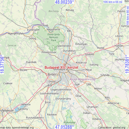 Budapest XIII. kerület on map