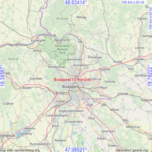 Budapest IV. kerület on map