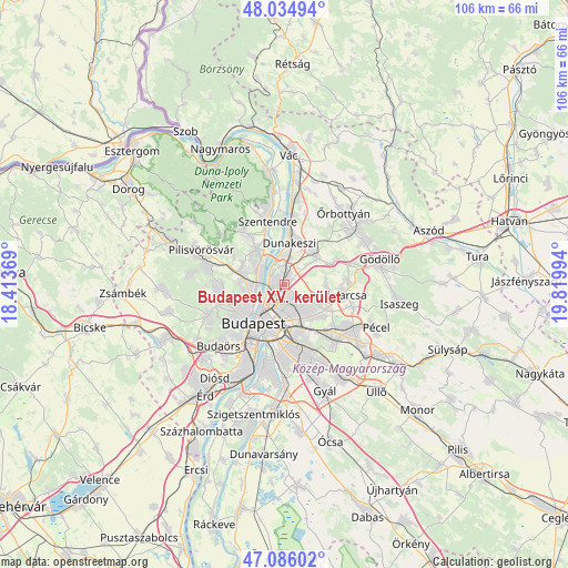 Budapest XV. kerület on map