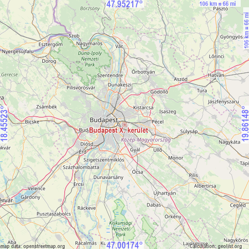 Budapest X. kerület on map