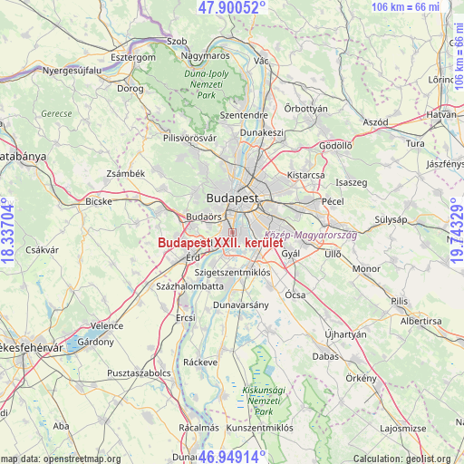Budapest XXII. kerület on map
