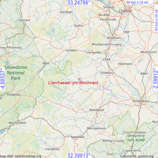 Llanrhaeadr-ym-Mochnant on map