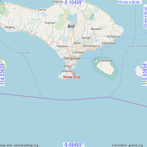 Nusa Dua on map