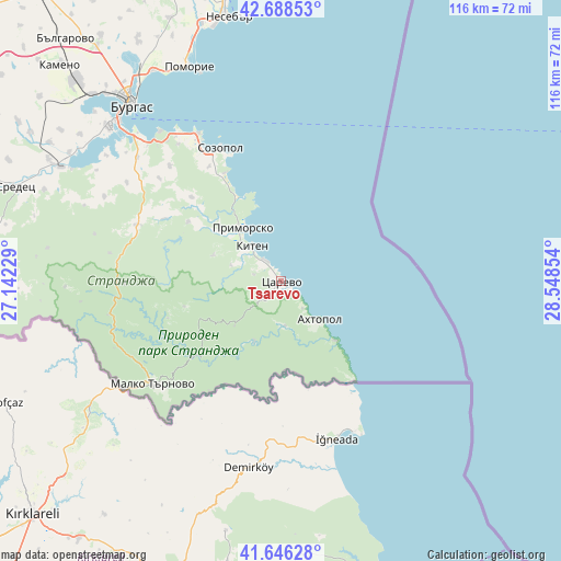 Tsarevo on map