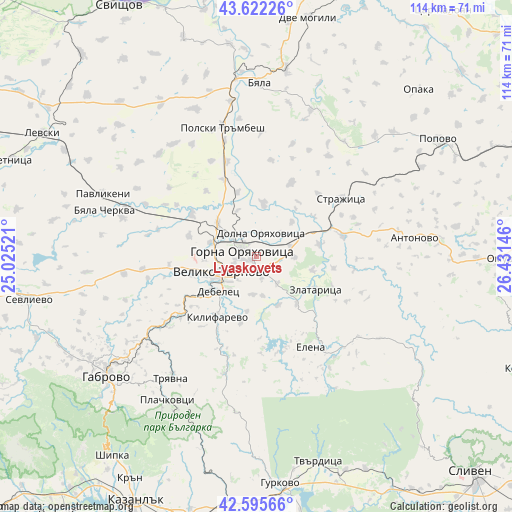 Lyaskovets on map