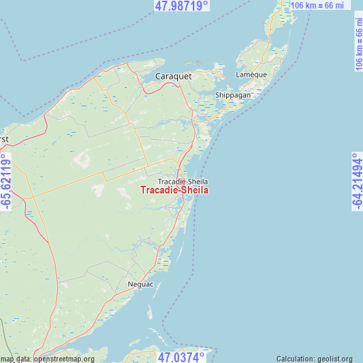 Tracadie-Sheila on map