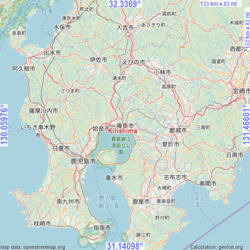 Kirishima on map
