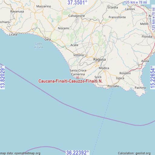 Caucana-Finaiti-Casuzze-Finaiti N. on map