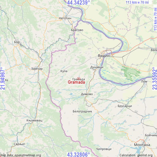 Gramada on map