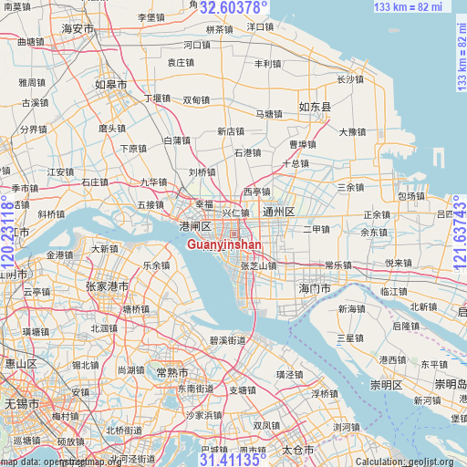 Guanyinshan on map