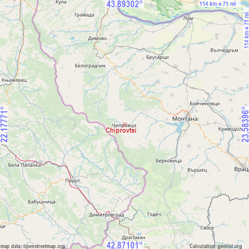 Chiprovtsi on map