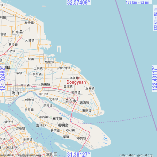 Dongyuan on map