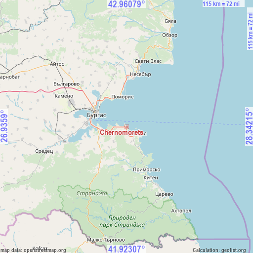 Chernomorets on map