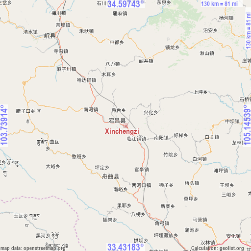 Xinchengzi on map
