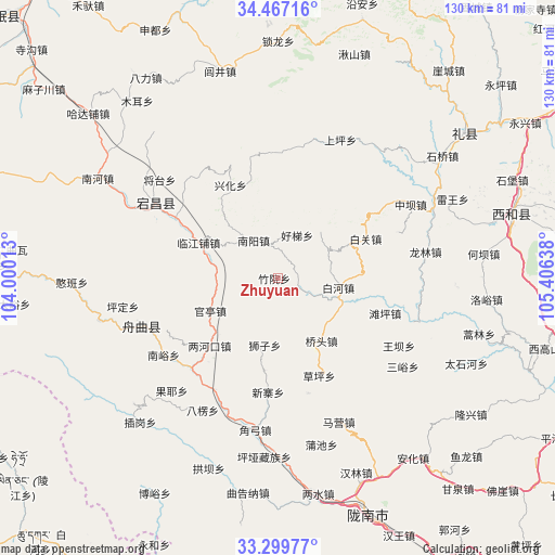 Zhuyuan on map