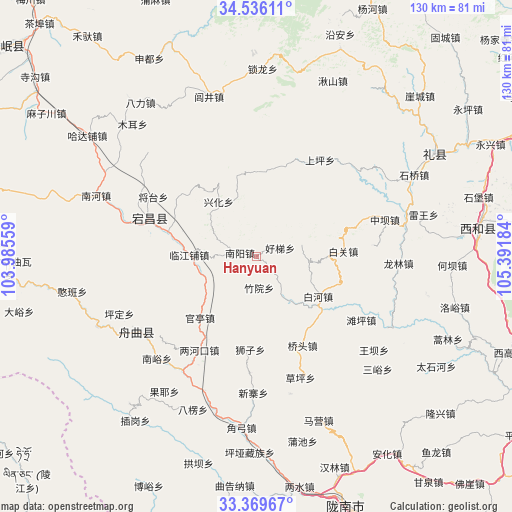 Hanyuan on map