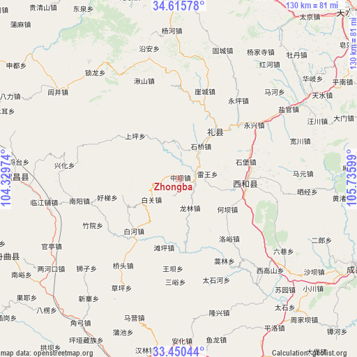 Zhongba on map