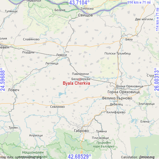 Byala Cherkva on map