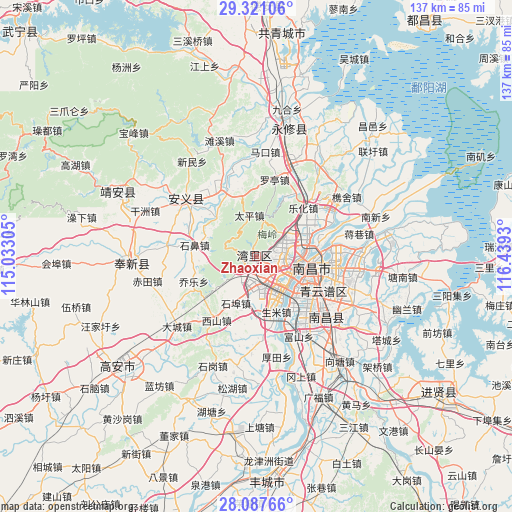 Zhaoxian on map