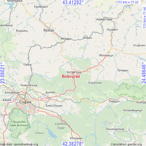 Botevgrad on map