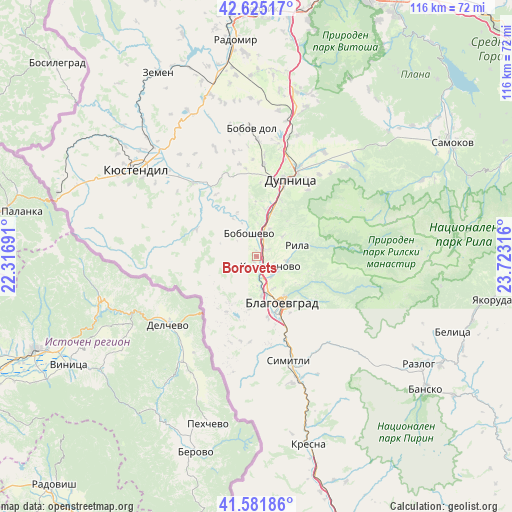 Borovets on map