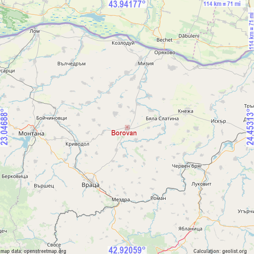 Borovan on map