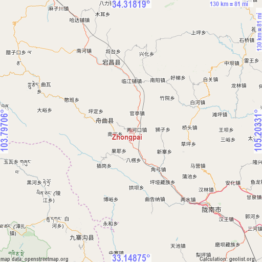 Zhongpai on map