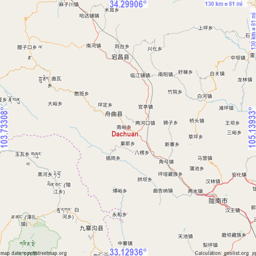 Dachuan on map