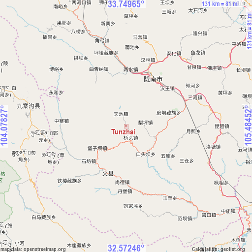 Tunzhai on map