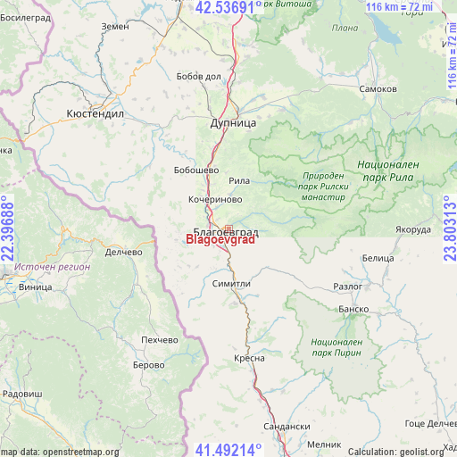 Blagoevgrad on map