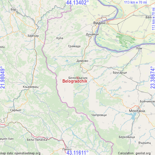 Belogradchik on map