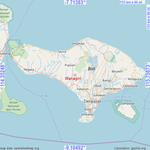Wanagiri on map